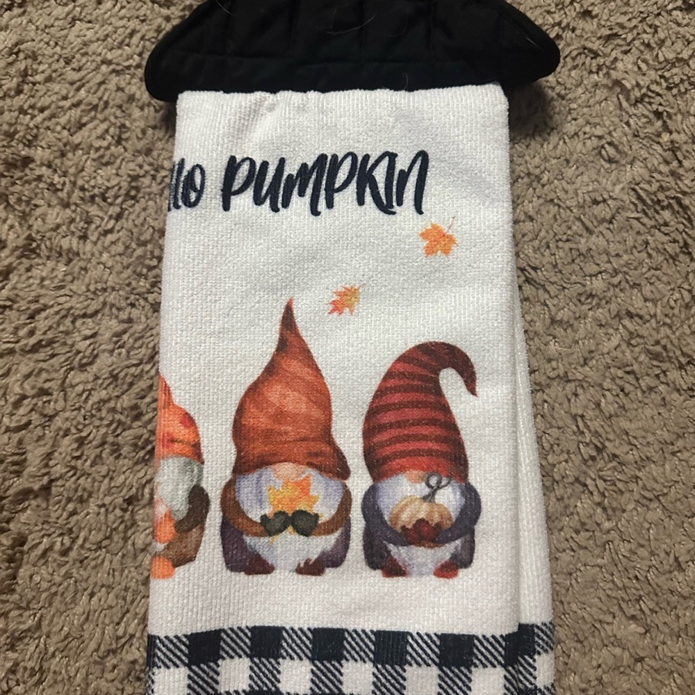 Hello Pumpkin Fall Kitchen Hanging Towel - White & Orange - Picture 3 of 4